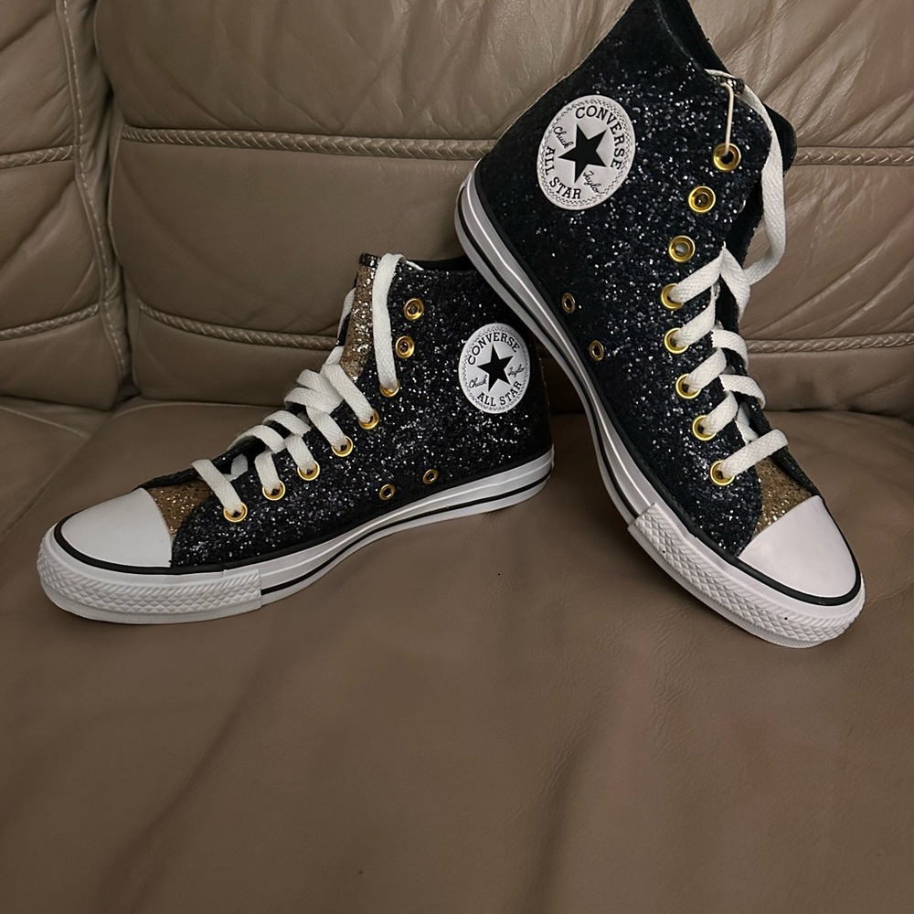 Black & Gold Converse High Top  Men’s 7 Women’s 9 Chuck Taylor  Saints - Picture 6 of 8